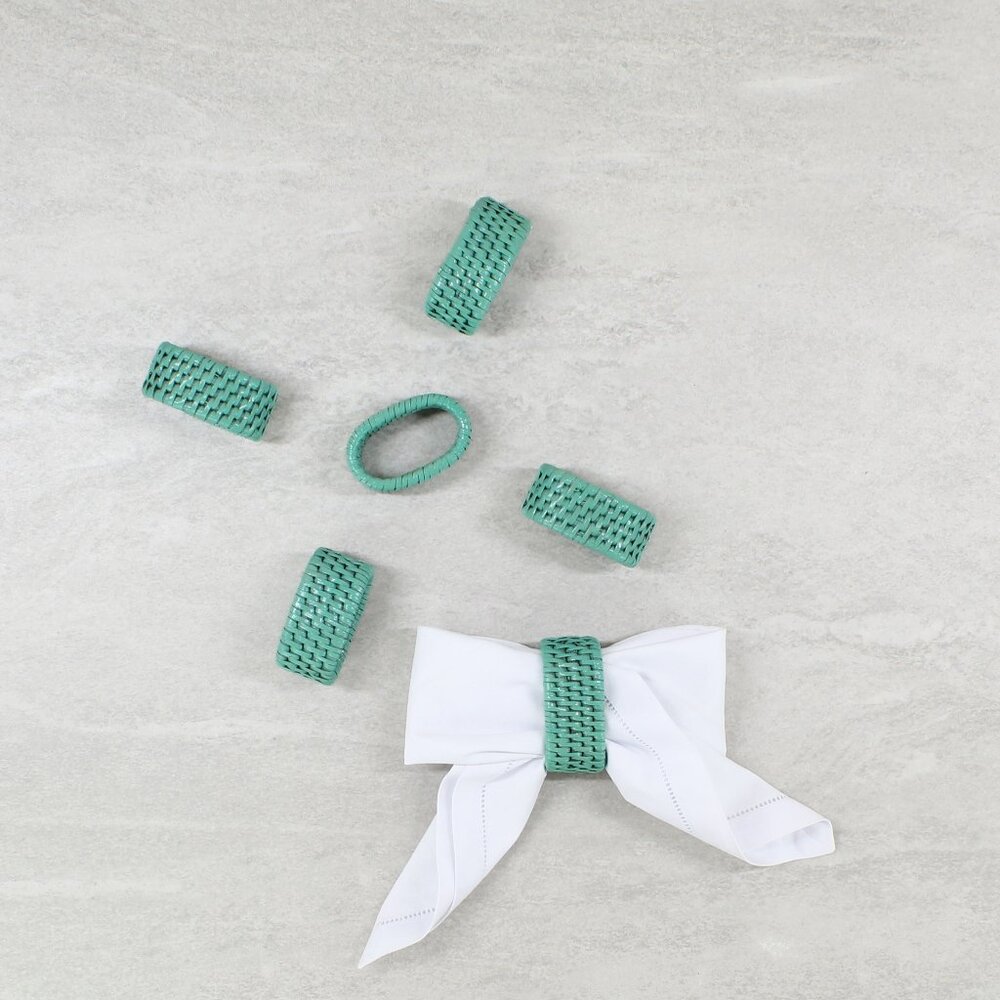 NEW Oval Tight Woven Rattan Napkin Rings – Set of 6 - Turquoise